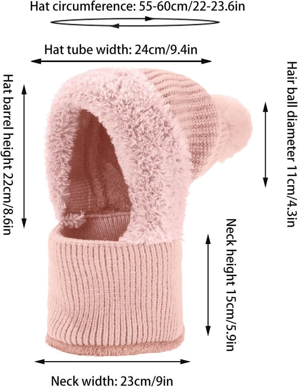 Women's Knitted Hat, 3 in 1 Cold Resistant, Wind-Resistant Scarf Hat Face Mask Hooded Scarf