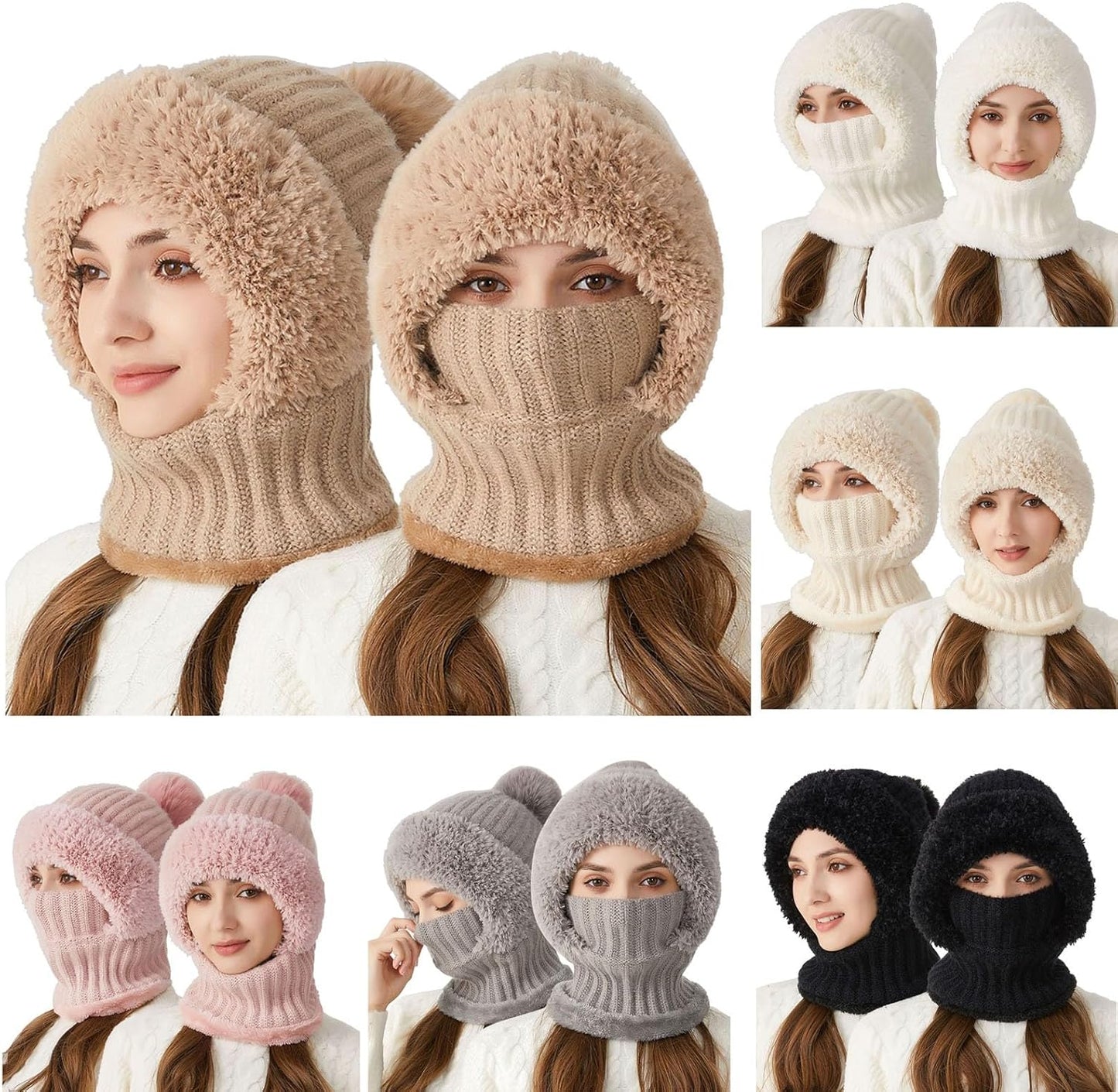 Women's Knitted Hat, 3 in 1 Cold Resistant, Wind-Resistant Scarf Hat Face Mask Hooded Scarf